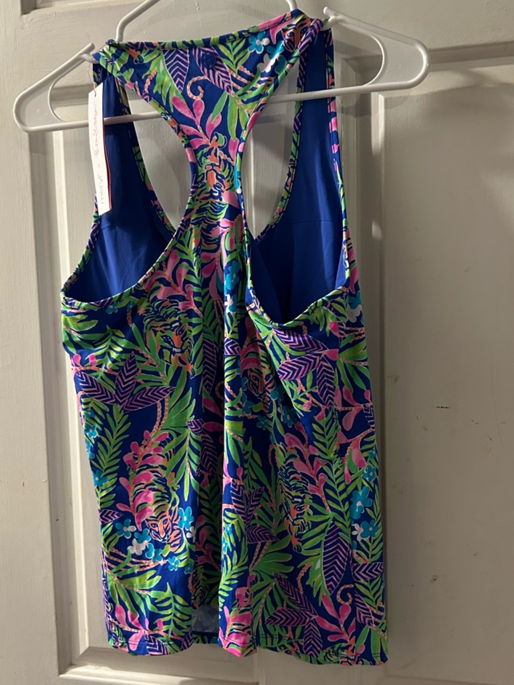 Lilly Pulitzer Blue Floral Racerback Swim Tank with Pink & Green Accents - Picture 2 of 2